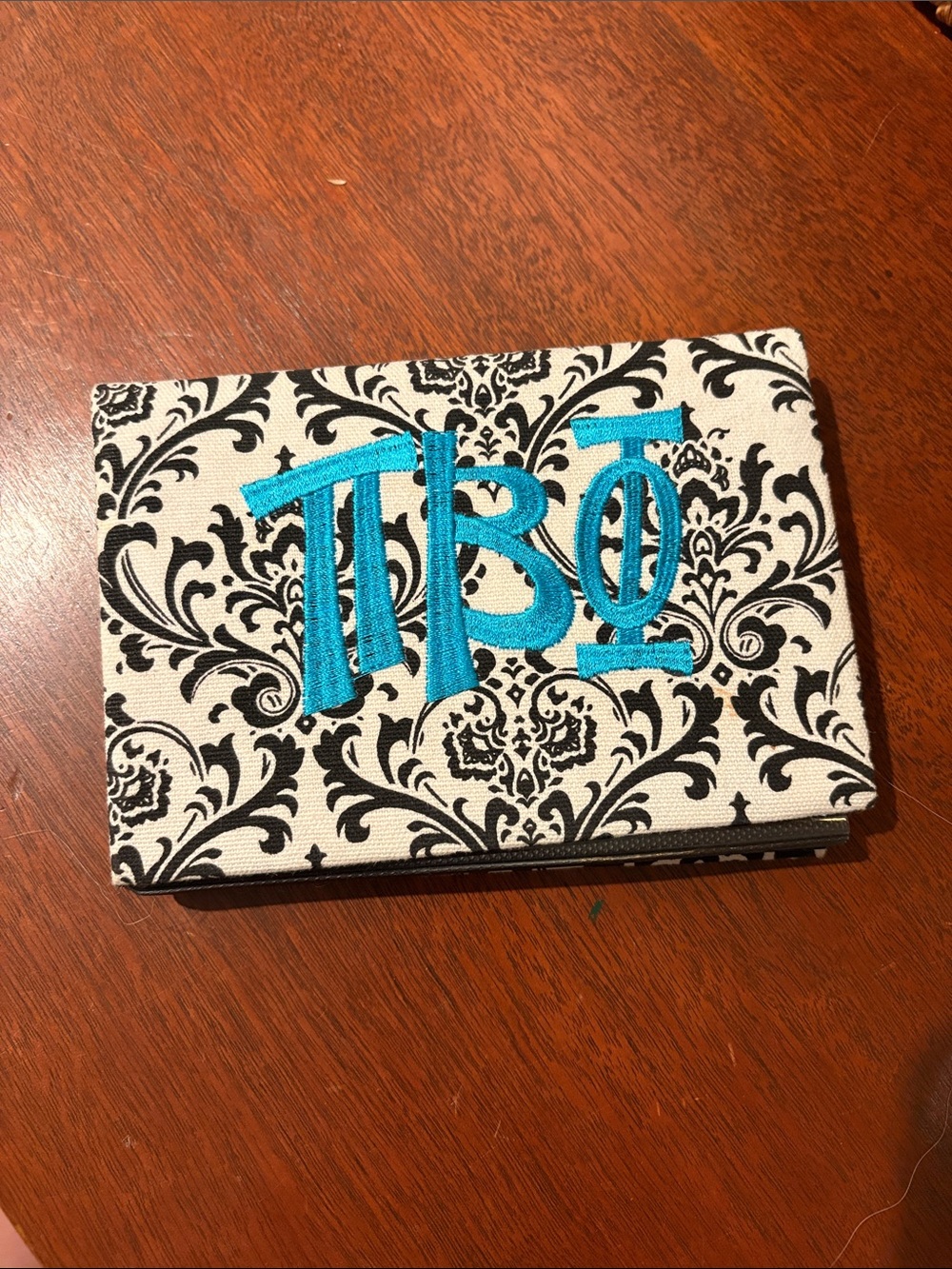 Pi Phi Monogrammed Fabric Wallet with Turquoise Embroidery